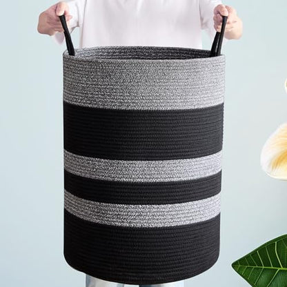 80L Large Black Laundry Hamper Tall Woven Laundry Basket - color: Black