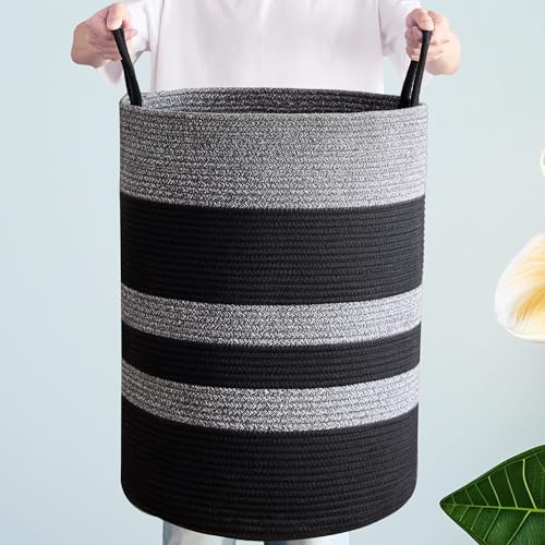 80L Large Black Laundry Hamper Tall Woven Laundry Basket - color: Black