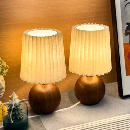 Small Pleated Table Lamp Set of 2 for Bedroom, Mini Bedside Lamps for Nightstand with Round Fabric Linen Shade, Dimmable Desk Lamp, Cute Table Lamps for Small Spaces for Living Room, Kids Room - style: 2 Modern