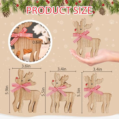 Reindeer Christmas Decor Wooden Deer Table Decoration 3Pcs