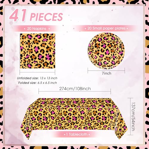 41PCS Pink Leopard Print Birthday Party Decorations Cheetah Party Decorations Tableware Dessert Plates Napkins,Cheetah Print Table Cloth for Safari Animal Leopard Theme Birthday Party Supplies - color: Cheetah Print