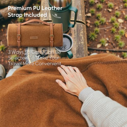 Molithe 100% Wool Blanket, 62" x 48", Warm, Thick, Military, Camping Gear - color: Dark Camel, size: Medium