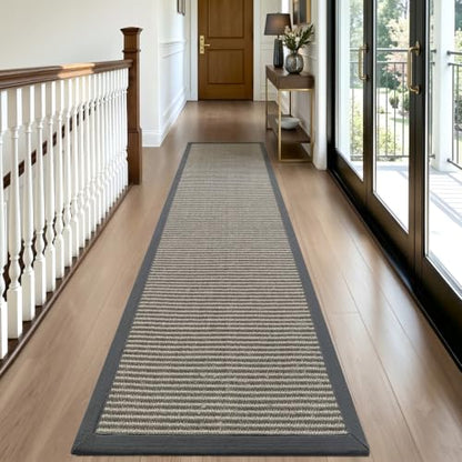 DEXI Jute Runner Rug 2'8''x12', Rug Runners for Hallways, Natural/Grey - color: Natural/Grey, size: 2'8" x 12' (Runner)