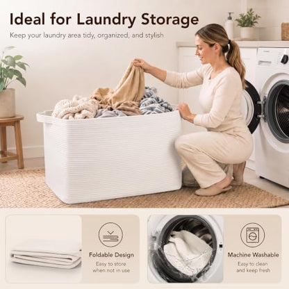 OIASKET 95L Extra Large Blanket Basket, 24" x 16.9" x 14.2" Woven Basket - color: White, size: 24"x16.9"x14.2"