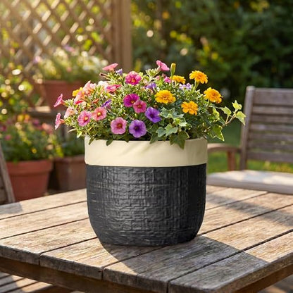 8 Inch Planter, Ceramic Pots for Plants, Round Flower Pot, Black - color: Black, size: 8 Inch