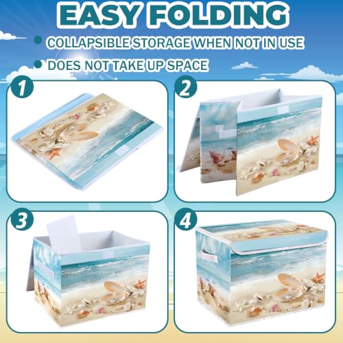 Briwooody Beach Storage Bin with Lid Handle Coastal Foldable Storage Box - style: Beach