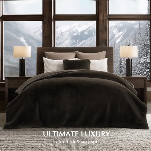 EverGrace Faux Chinchilla Fur Throw Blanket, 72"x90", Espresso Mink - color: Espresso Mink, size: 72"x90"