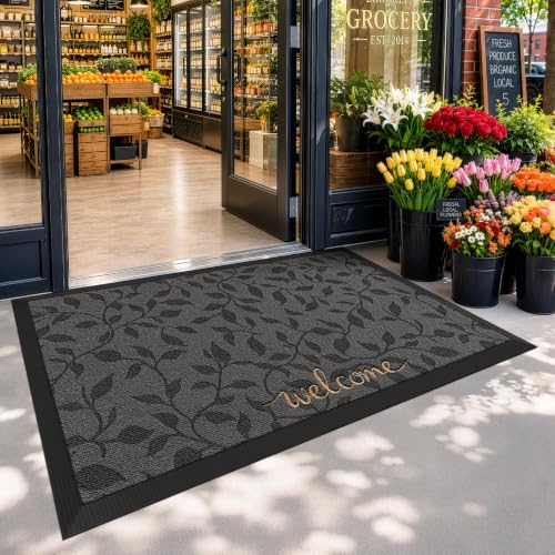 LUMI Outside Welcome Door Mat 32x47, Non-Slip Heavy Duty Dirt Trapper, Grey - color: Grey Gold Leaf, size: 32"x47"