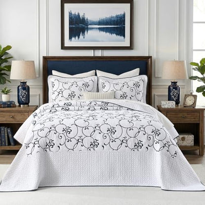 100% Cotton Oversized King Bedspreads 128x120, Navy White - color: White/Navy Blue, size: Extra Wide Super King(128"x120")