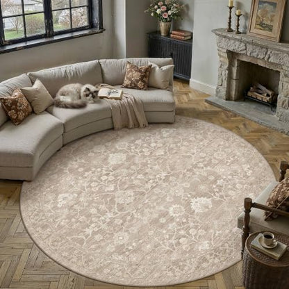 HUGEAR 8x8 Beige Neutral Round Rugs Washable Rug Carpet - color: Beige, size: 8' (Round)
