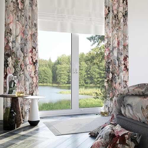 Pink Grey Floral 100% Blackout Curtains 2 Panels 52Wx84L Inch Red - color: Pink&grey&white, size: 52"W x 84"L (Pack of 2)