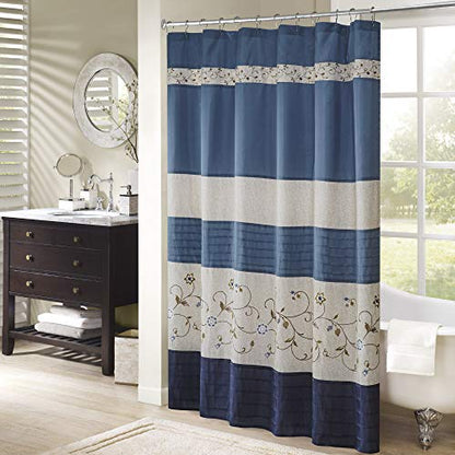 Madison Park Serene Shower Curtain for Bathroom, 72 x 72, Navy - color: Navy, size: 72"W x 72"L (Pack of 1)