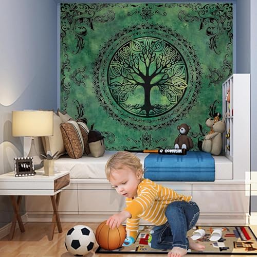 Green Boho Tapestry for Bedroom, Large Hippie Tree of Life Wall Tapestries - color: Green Tapestry, size: 79"L x 60"W
