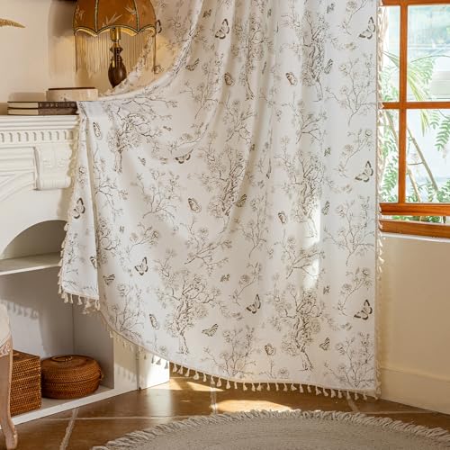 ENJOYBRIDAL Floral Curtains 63 Inch Length Boho Semi Sheer Drapes 2 Panels Bedroom Living Room Short Window Curtain Panels Farmhouse Rod Pocket French Country Vintage Cute Window Treatments - color: Floral11, size: 52"W x 63"L (Pack of 2)
