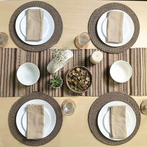 CHARDIN HOME Tonal Browns Boho Table Runner | Cotton Farmhouse Table Linen 13x72 Inches| Machine Washable, Durable and Easy to Combine - color: Tonal Browns, size: 13x72 Inch.