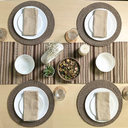 CHARDIN HOME Tonal Browns Boho Table Runner | Cotton Farmhouse Table Linen 13x72 Inches| Machine Washable, Durable and Easy to Combine - color: Tonal Browns, size: 13x72 Inch.