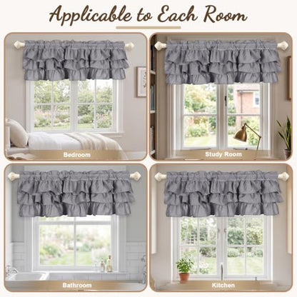 FUANGUI Ruffled Valance Curtain 42" W x 18" L Pleated Kitchen Valance - color: Grey, size: 42"W x 18"L (Pack of 1)