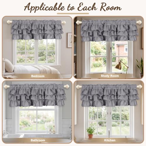 FUANGUI Ruffled Valance Curtain 52" W x 18" L Pleated Kitchen Valance - color: Grey, size: 52"W x 18"L (Pack of 1)