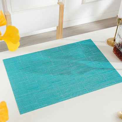 PIGCHCY Placemats,Durable Heat Resistant Placemats for Dining Table,Washable Woven Vinyl Kitchen Placemats Set of 4 (18 x 12 inches, Turquoise) - color: C: Blue Turquoise, size: 4 Placemats