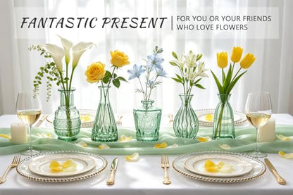 SUPMIND 6pcs Glass Bud Vase Bulk, Small Green Flower Vases for Centerpieces - color: Green