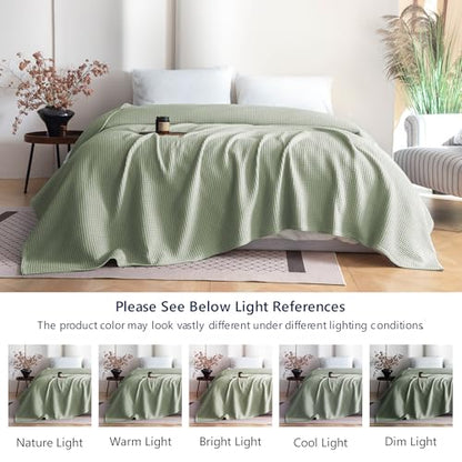 Simple&Opulence 100% Cotton Waffle Weave Blanket, Twin 66"x90", Sage Green - color: Sage Green, size: Twin(66"x90")