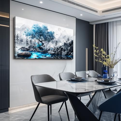 Canvas Wall Art for Living Room Black And White Landscape Tree 20x40 Inches - color: Blue Tree, size: 40"L x 20"W