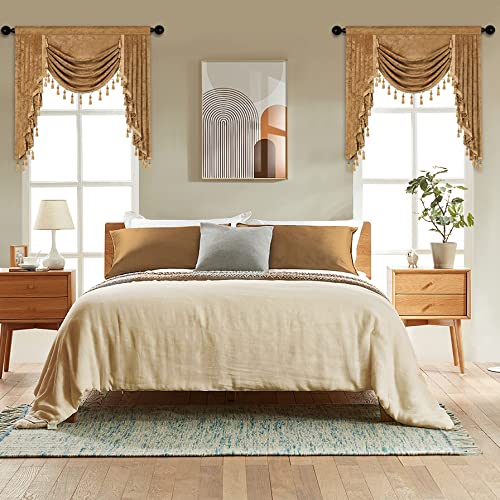 ELKCA Bronze Thick Chenille Waterfall Valance for Living Room Luxury Window Curtains Valance for Bedroom (Bronze, W39 Inch, 1 Panel) - color: Valance,bronze, size: 39"W x 43"L (Pack of 1)