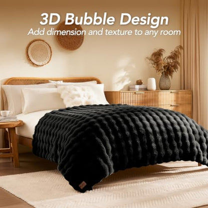 L'AGRATY Faux Rabbit Fur Throw Blanket for Couch, 90'' x 108'', Black - color: Pure Black, size: 90" x 108"