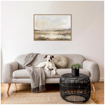 Kate and Laurel Framed Canvas Wall Art Print Neutral Abstract Landscape by The Creative Bunch Studio, 33 x 23 Sylvie Beaded Rustic Natural Frame, Modern Contemporary, Landscape Art for Wall Decor - size: 33"L x 23"W