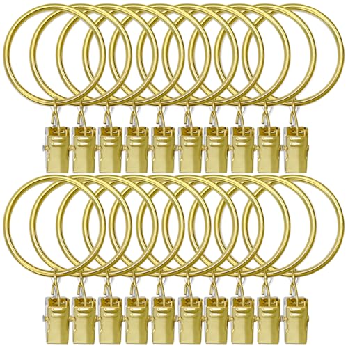 20 Pack Curtain Rings with Clips 1.5" Interior Diameter,Metal Drapery Clips with Rings,Curtain Clips,Strong Vintage Decorative Rustproof Drapery Ring with Hooks for Bathroom,Bedroom(Golden) - color: Golden, size: 1.5"-20pack