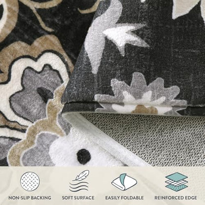 Lahome Floral Washable Area Rugs - 2x3 Non-Slip Small Entryway Rug - color: 1-black, size: 2' X 3' (Rectangular)