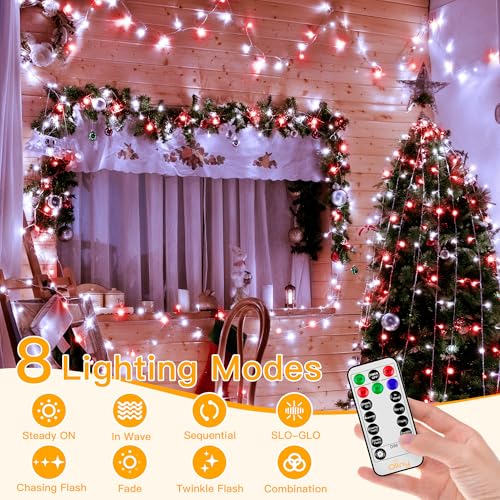 Ollny Red and White Christmas Lights, 400LED 131FT String Light with Remote - color: Red and White, size: 400 LEDs