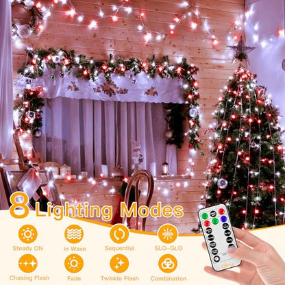 Ollny Red and White Christmas Lights, 400LED 131FT String Light with Remote - color: Red and White, size: 400 LEDs