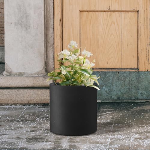 Kante Black Concrete Planter 9.8" Tall All-Weather Round Small Pot - color: Black, size: 9.8" Dia