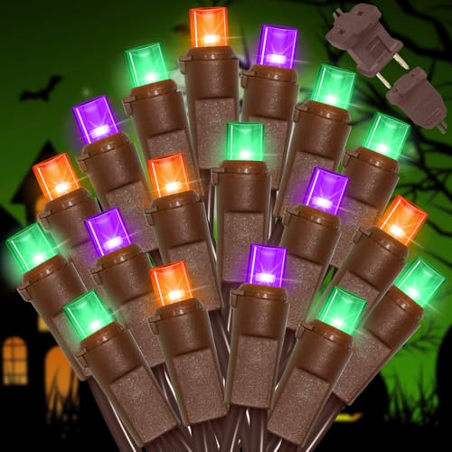 LAMPHOME Halloween String Lights - 21.6ft 100LED Orange Purple Green Mini Bulbs Lights, Halloween Lighting Decor for Outdoor&Indoor Use, Fairy Garden, Yard, Home, Party, Holiday Decoration - color: Orange Purple Green, size: 100 Count