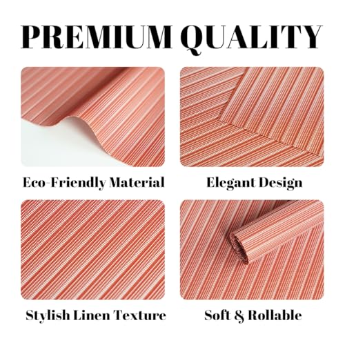 Placemats Set of 12 Vinyl/Plastic Woven Place Mats for Kitchen Table Indoor/Outdoor Washable Placemat Wipeable Dining Table Mats (Red Stripes,12) - color: C-red Stripes, size: 12 pcs