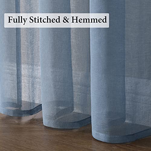 MIULEE Dusty Blue Linen Textured Semi-Sheer Curtains 54W×45L Kitchen - color: Dusty Blue, size: 54"W x 45"L (Pack of 2)