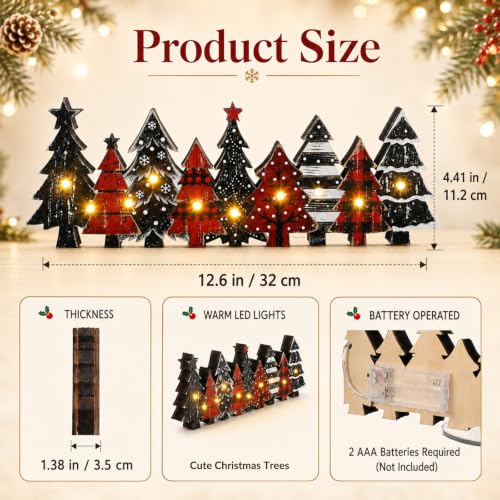 Yousoontic Christmas Table Decorations Rustic Lighted Wooden Centerpiece - style: Red Pine Tree