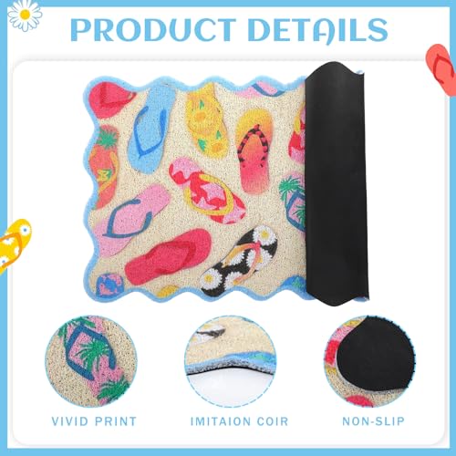 Dunzy Summer Doormat Flip Flop Welcome Mat Outdoor Colorful Scalloped Rug - style: Slippers