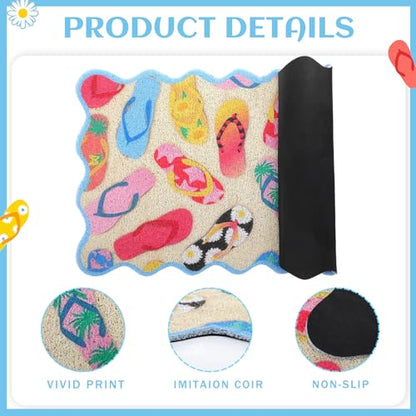 Dunzy Summer Doormat Flip Flop Welcome Mat Outdoor Colorful Scalloped Rug - style: Slippers