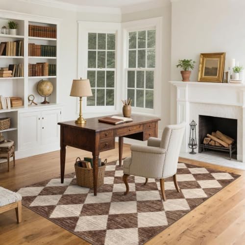4x6 Covered Outdoor Patio Rug - Brown Beige Checkered Entry Rug - color: Diamond - Brown Beige, size: 4' x 6' (Rectangular)