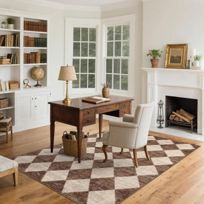 4x6 Covered Outdoor Patio Rug - Brown Beige Checkered Entry Rug - color: Diamond - Brown Beige, size: 4' x 6' (Rectangular)