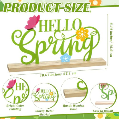 Roowest Metal Hello Spring Table Decor Sign with Wooden Base - style: Spring