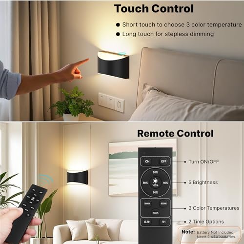 Battery Operated Wall Sconces Set of 4 Rechargeable Wireless Black - color: Black, size: 4 Pack