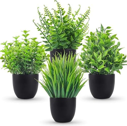 Der Rose 4 Pack Mini Fake Plants in Black Pots, 7" Bathroom & Desk Decor - color: Green