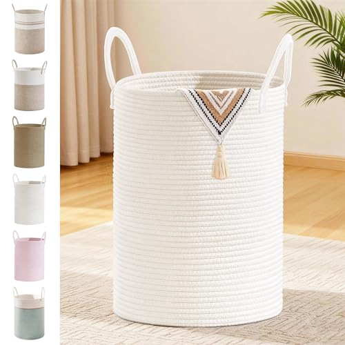 72L Large Tall Cotton Rope Laundry Basket with Handles, White - color: White, size: 72L