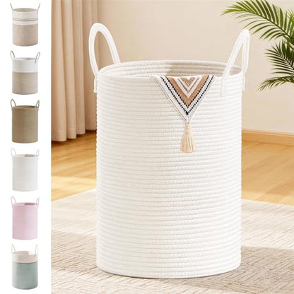 72L Large Tall Cotton Rope Laundry Basket with Handles, White - color: White, size: 72L