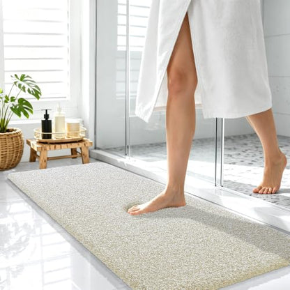 OLANLY Microfiber Bathroom Rugs 47x17, Quick Dry Bath Mat, Sand and White - color: Sand and White, size: 47" X 17"