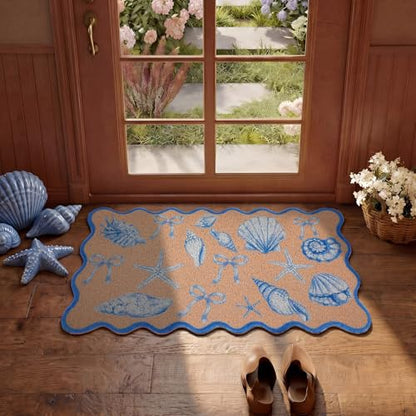 Dunzy Coastal Door Mat Outdoor Scalloped Beach Welcome Mat for Front Door - style: Shell