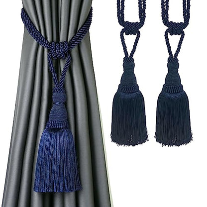 BEL AVENIR 2 Pack Curtain Tiebacks Tassel Drapery Tie-Backs Rope Holdbacks - color: Navy, size: 2 Pack